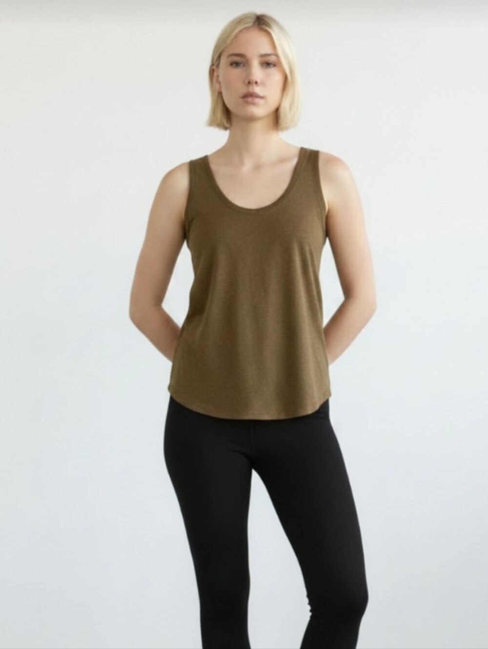 Everlane Perform Olive Scoop Neck Tank Top